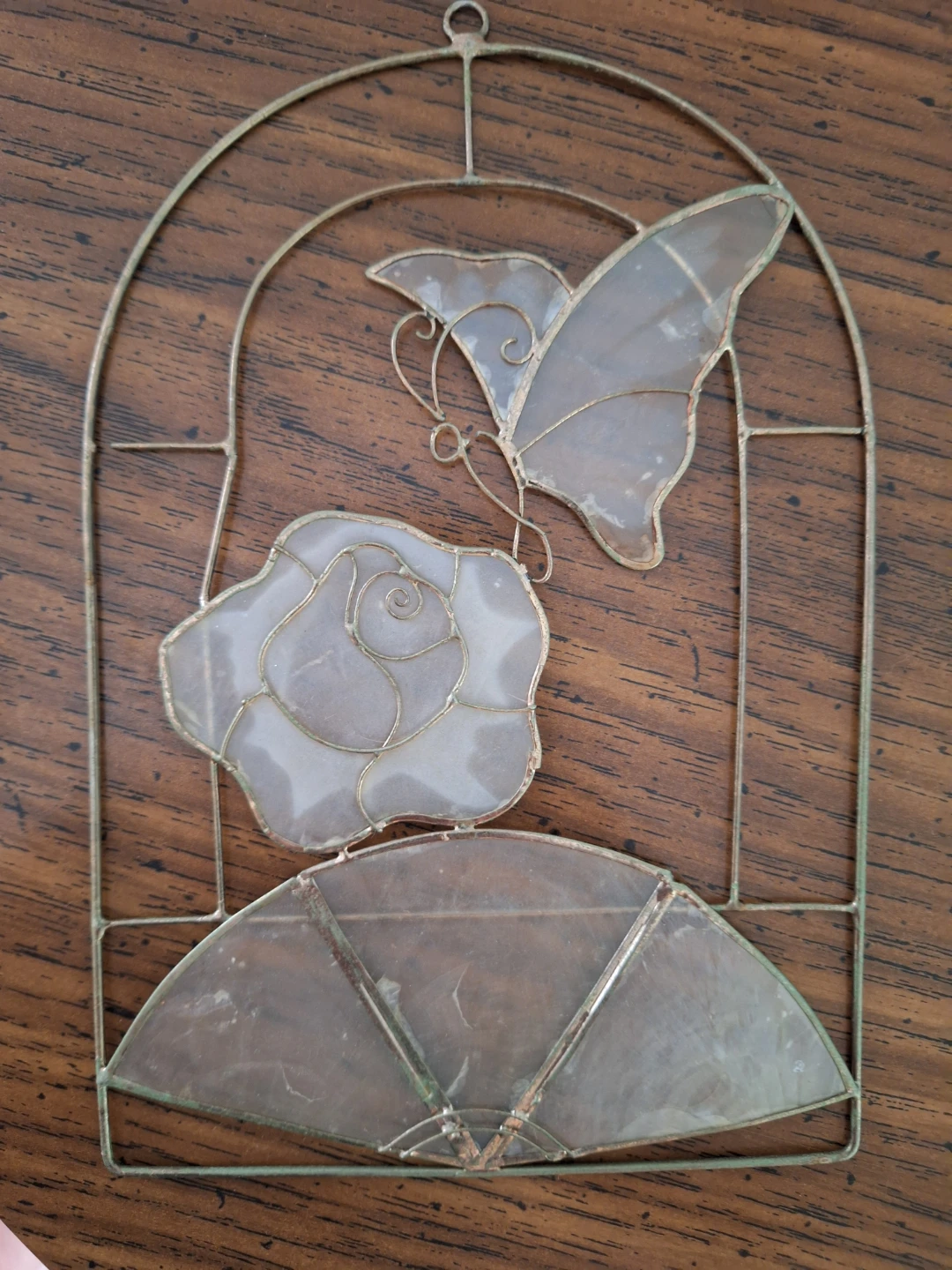 Stained Glass Butterfly and Rose Wall Art