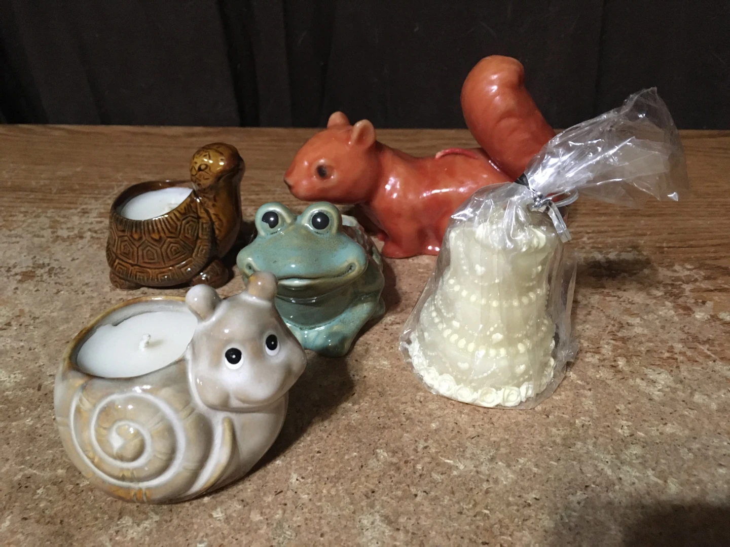 LOT OF 5 VINTAGE ANIMAL CANDLES FROG SNAIL TURTLE