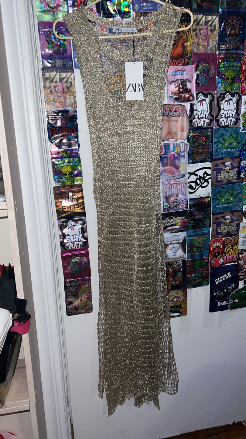 New Zara Gold Metallic Crochet Dress - photo 4