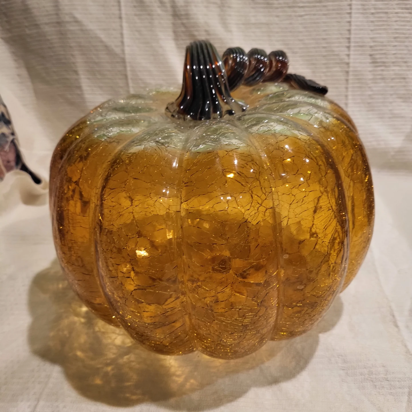 Amber Crackle Glass Pumpkin Decor