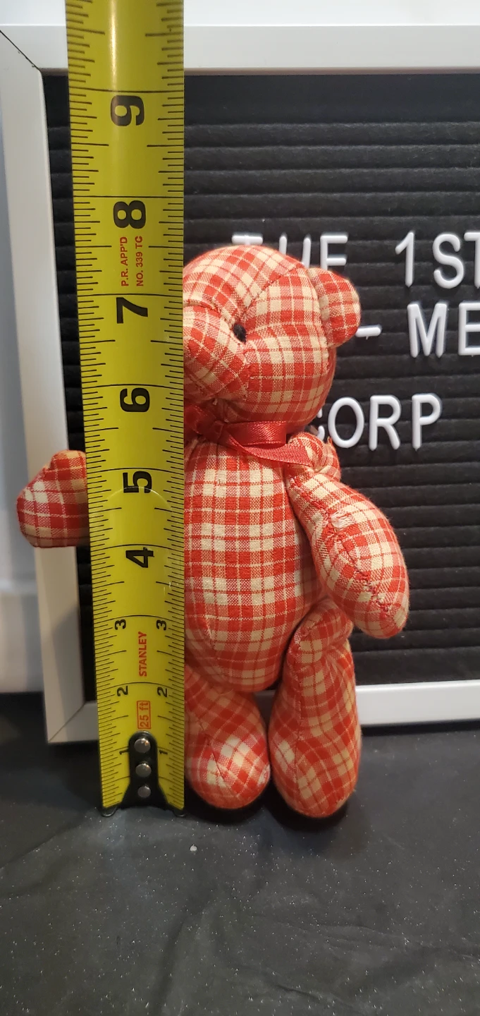 Vintage Red Gingham Fabric Teddy Bear - photo 5