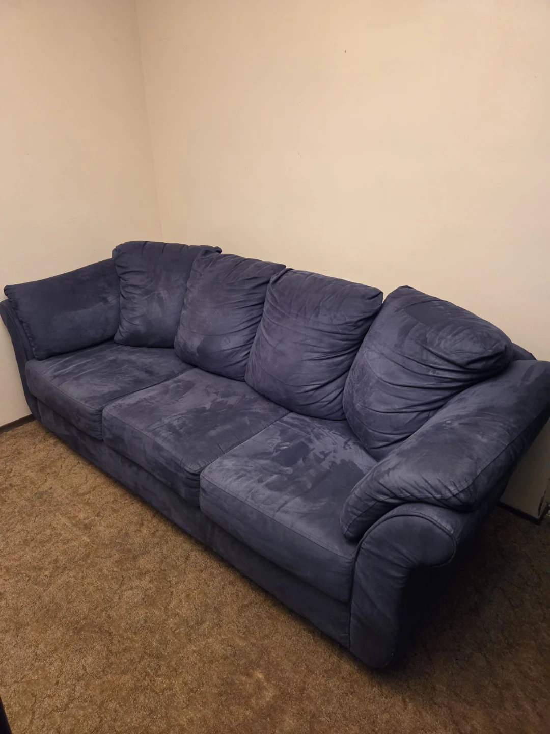 Dark Blue Suede Couch Delivery Available