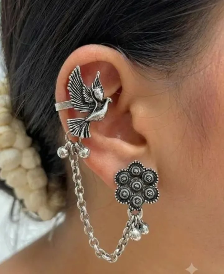 Oxidised Fashion Ear Cuff and Earring Set