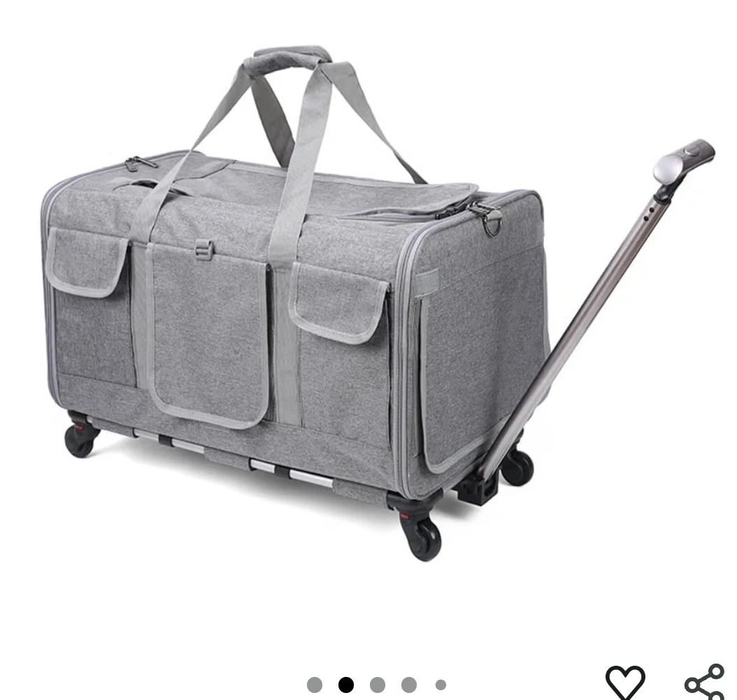 Pet Carrier Trolley Wheels Dog Cat Traveling Camping Air - photo 3