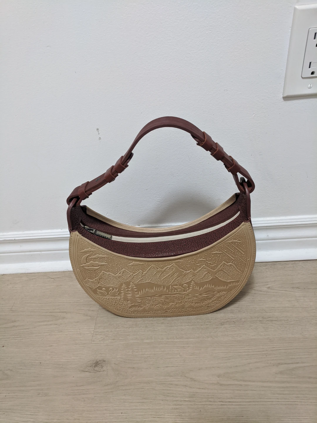 Embossed Crescent Shoulder Bag