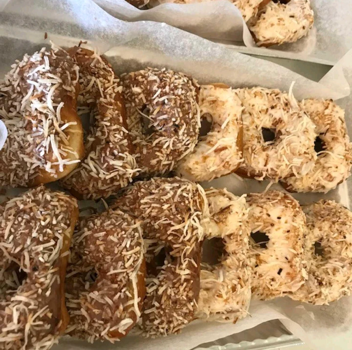 Spudnut Potato Donuts Chocolate & Vanilla Icing Toasted Coconut