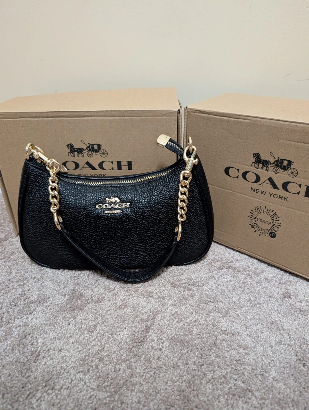 Coach Black Pebble Leather Shoulder Bag