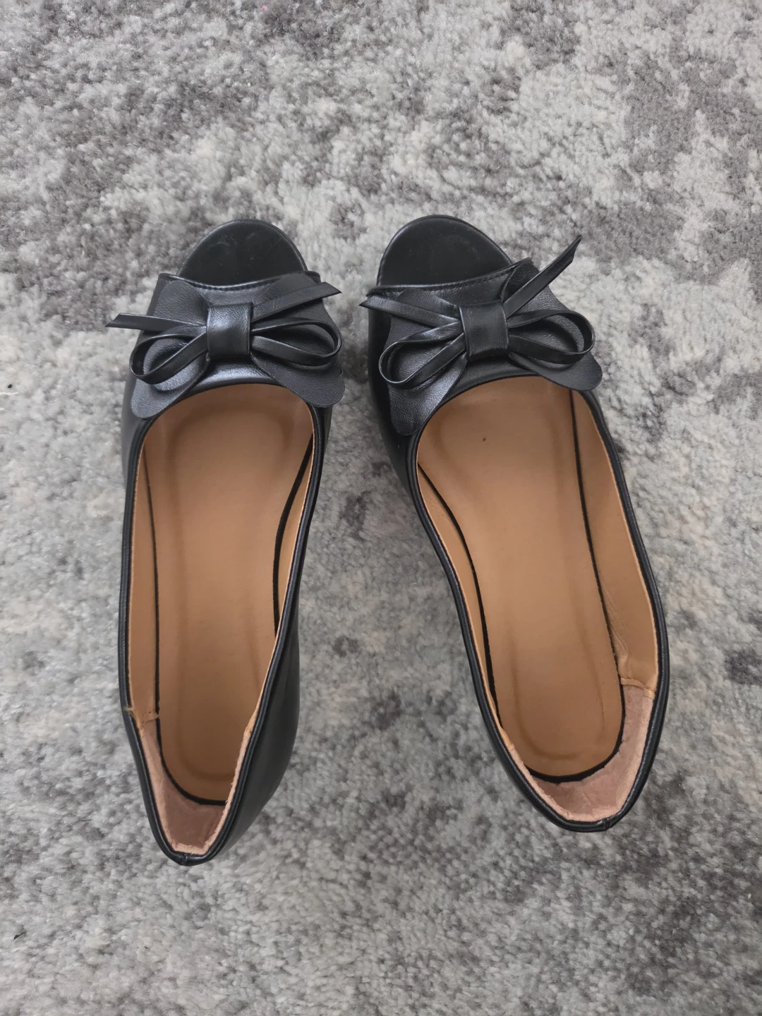 Black Peep-Toe Bow Flats Size 8