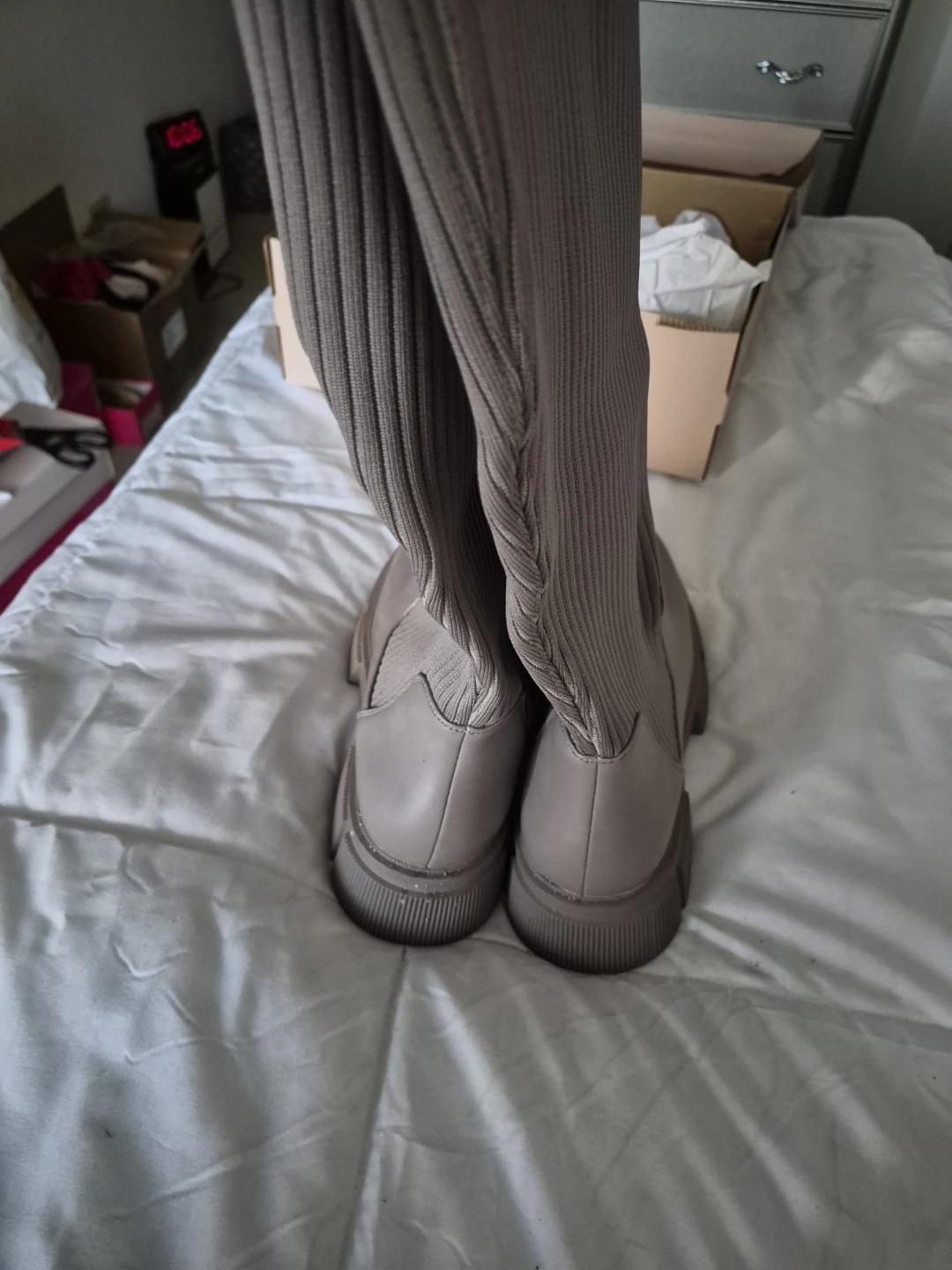 Taupe Knit Shaft Platform Boots - photo 3
