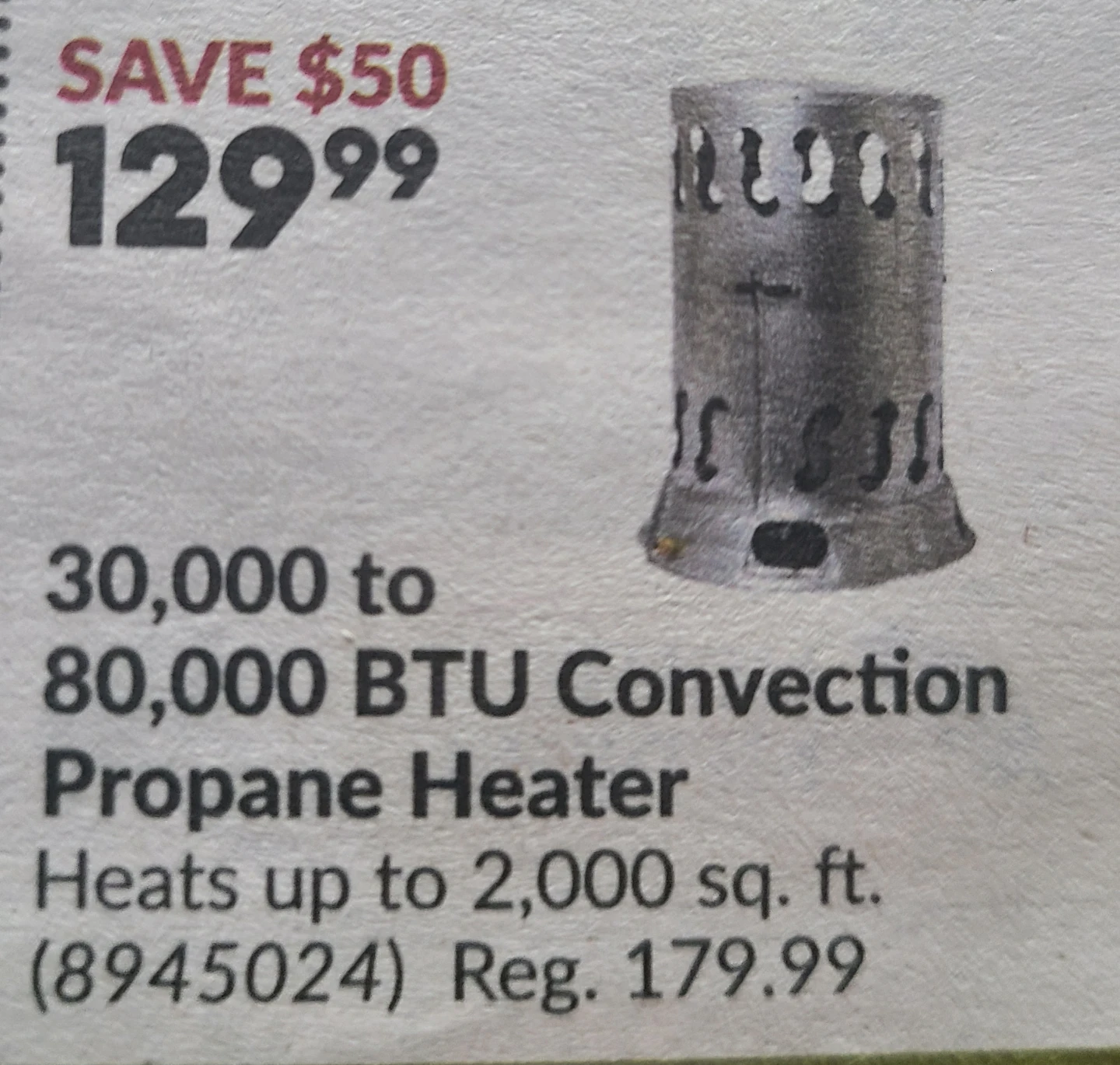 30,000 to 80,000 BTU Convection Propane Heater