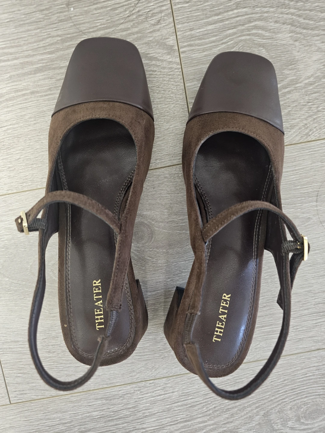 THEATER brown suede and leather slingback heels