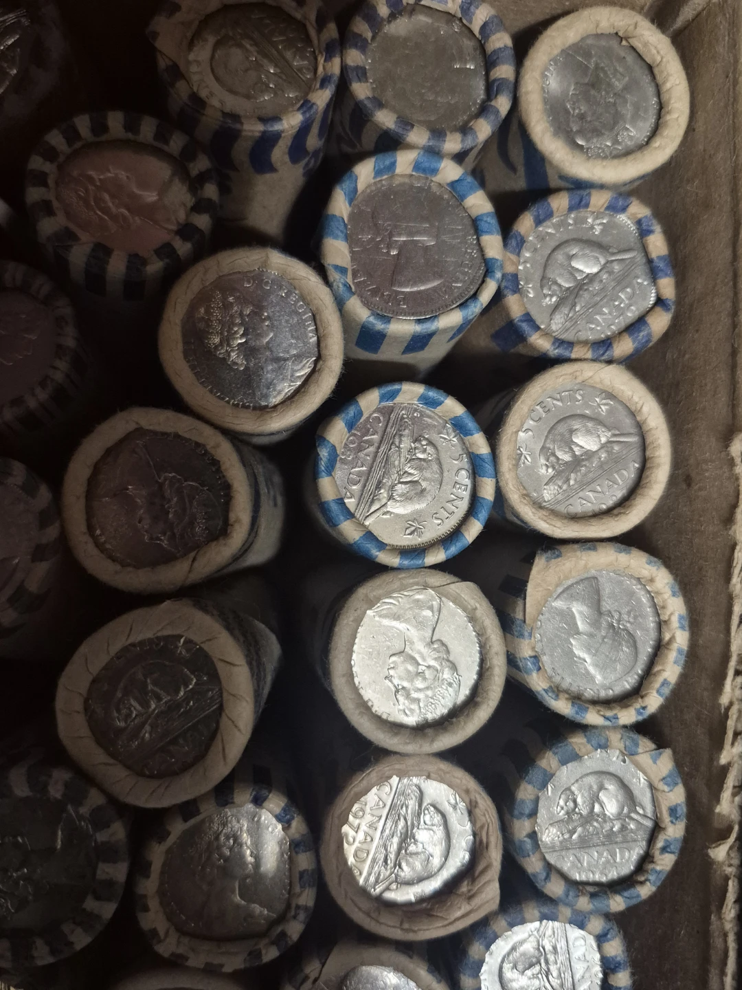 Collection of Canadian Nickels in Coin Rolls 50 1940+ - photo 3