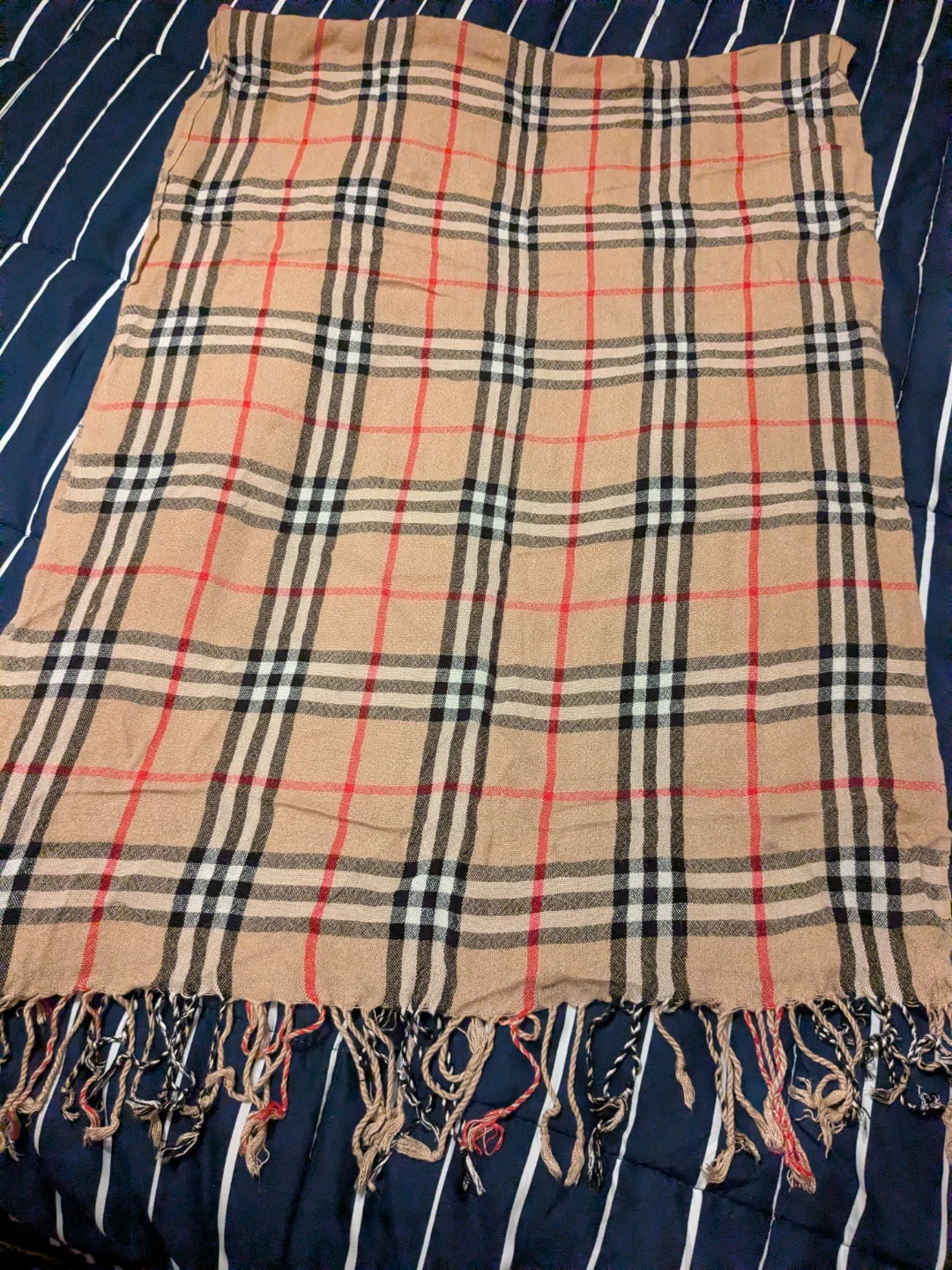 Tan Plaid Fringe Scarf 60 x 22