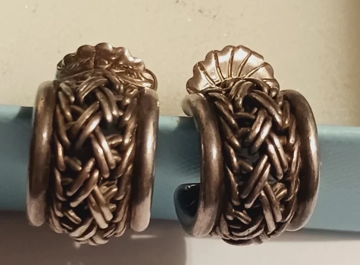 Sterling Silver 925 Designers Woven Knot Bali Huggie Earrings