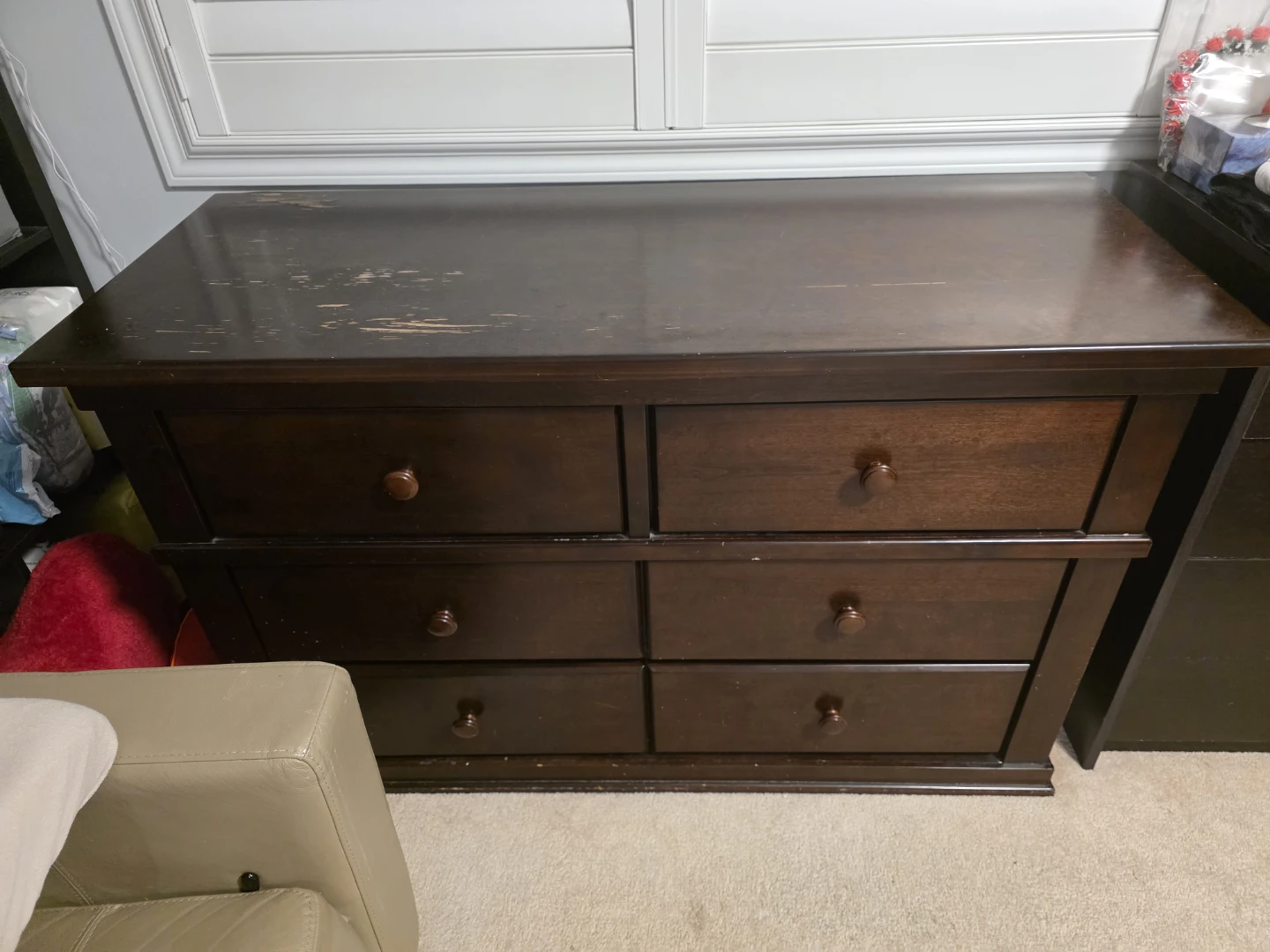 Dark Brown Wooden 6-Drawer Dresser