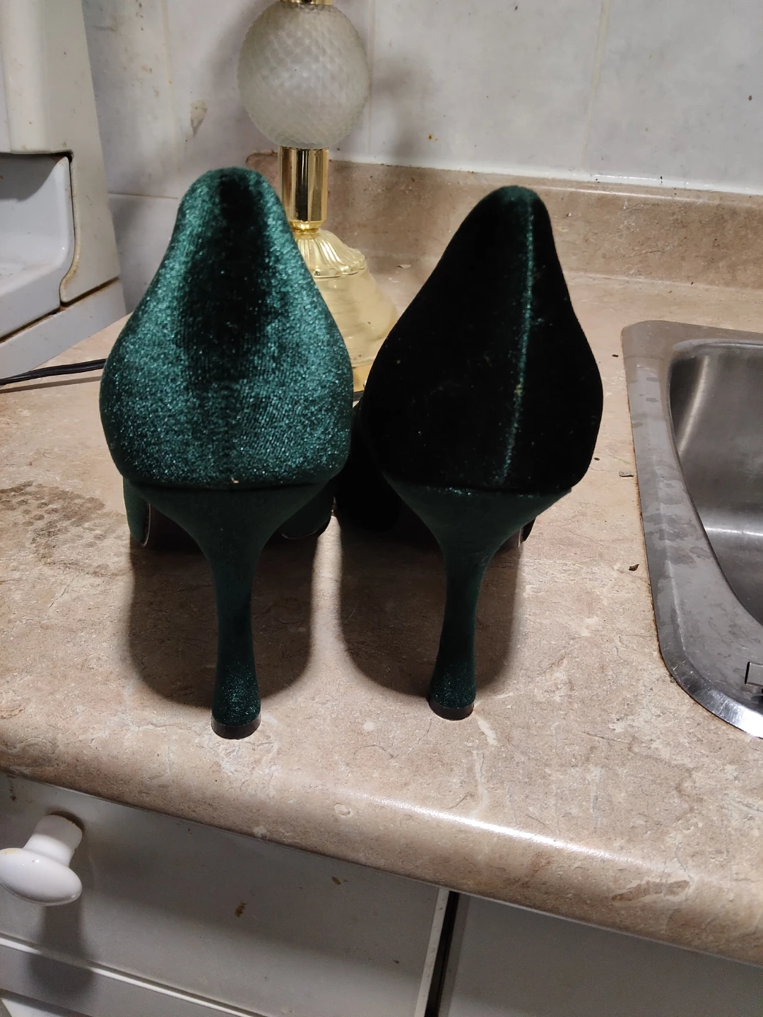Sweet Shoes Green Velvet Heels with Crystal Buckle - photo 3
