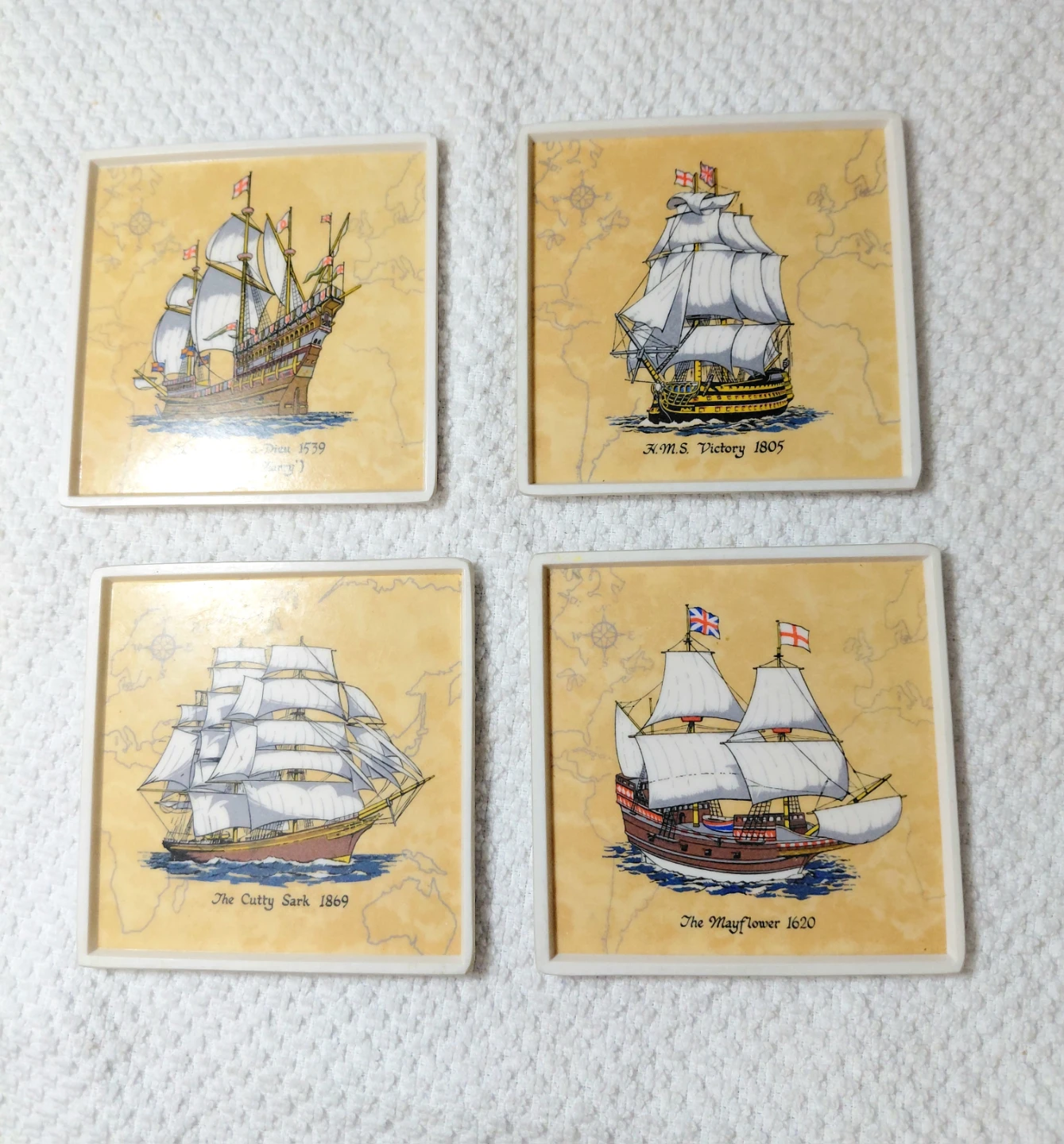 Set of 4 Vintage Ornamin Ship Coasters
