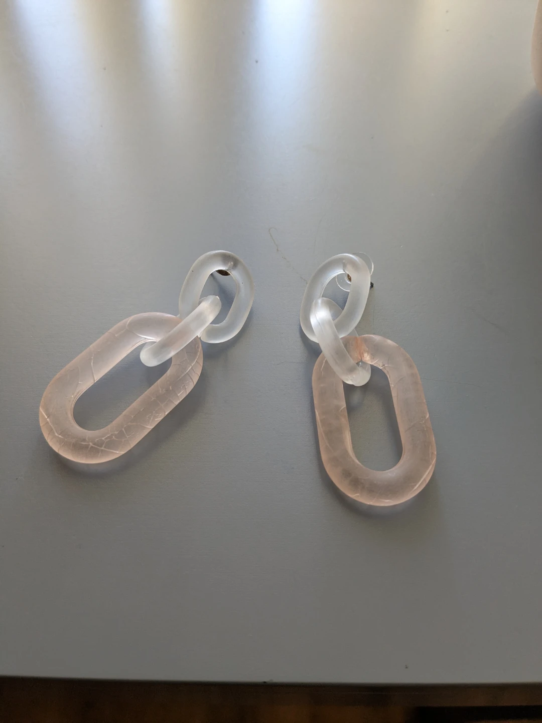 Frosted Clear Pink Acrylic Chain Link Dangle Earrings, 2.25 Inch