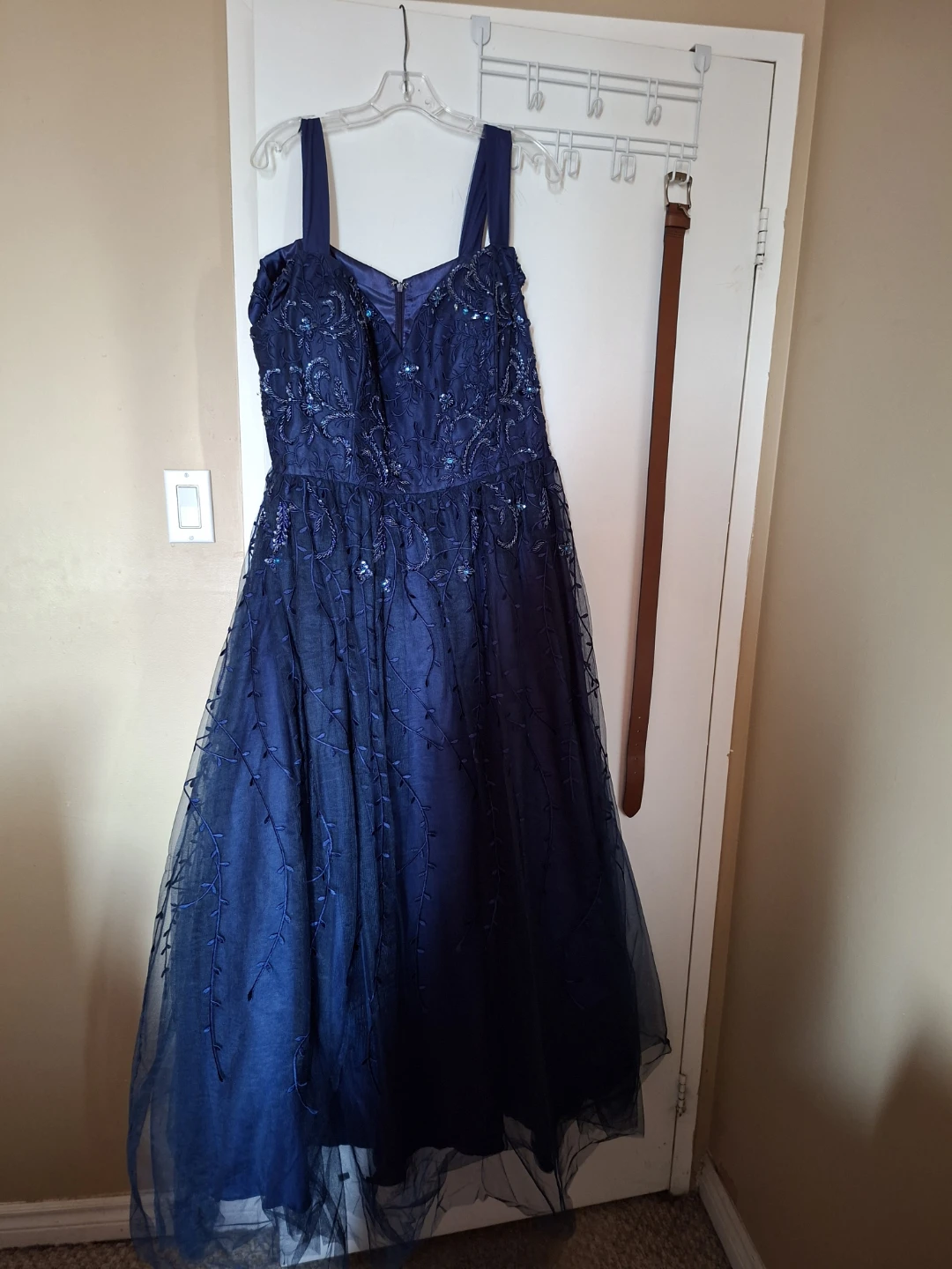 Navy Blue Embroidered Evening Gown