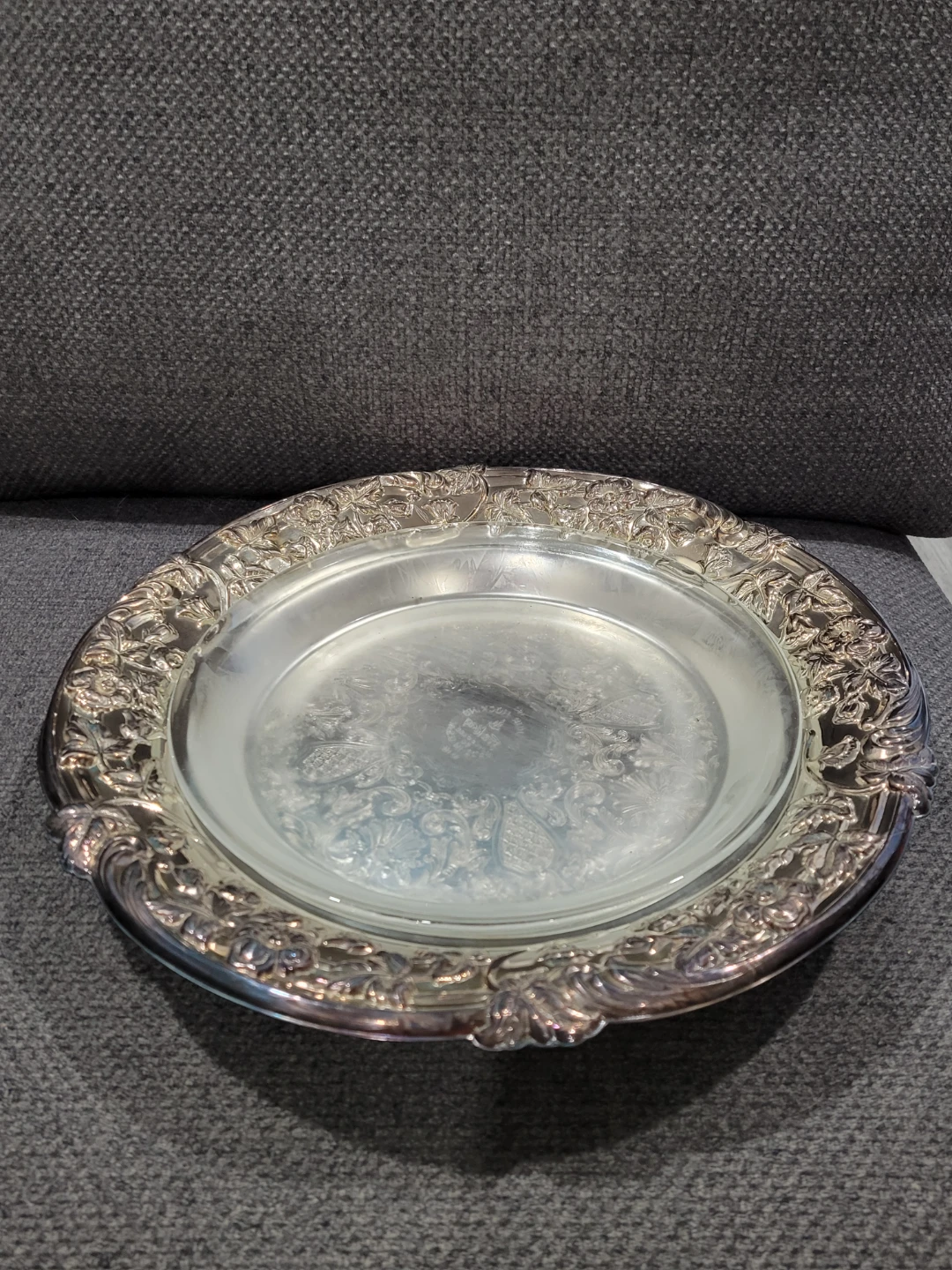 Silver platter with glass insert