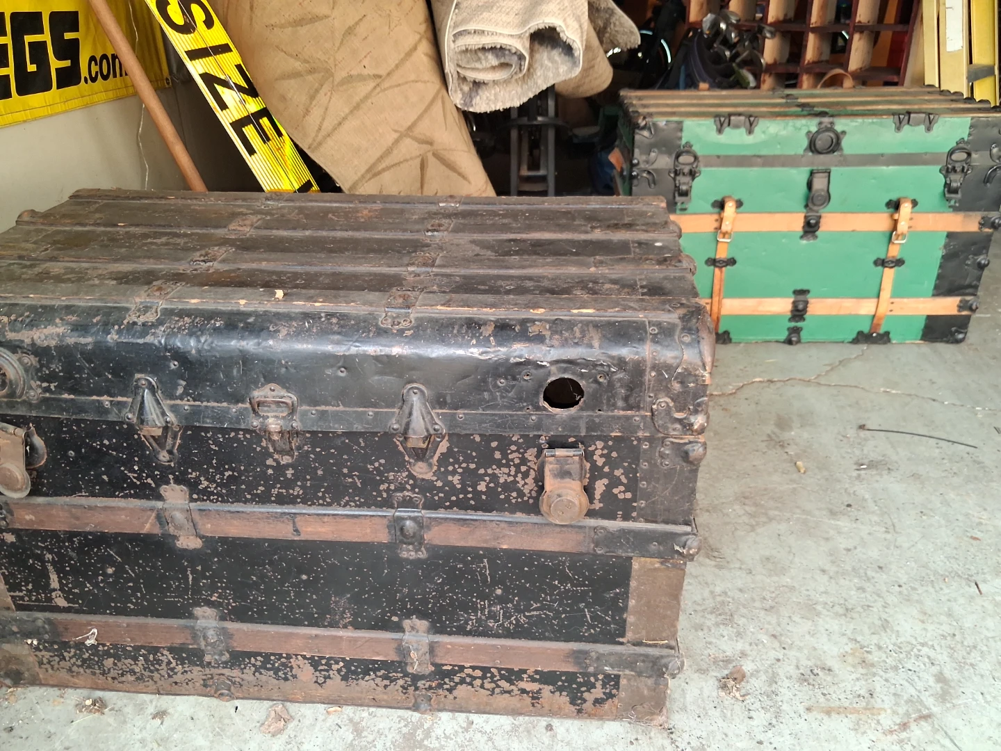 Vintage Black Metal Storage Trunk