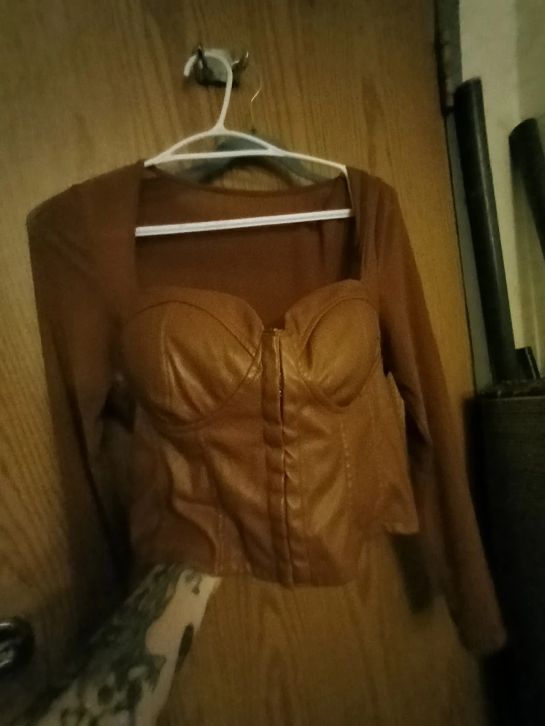 SHEIN X Brown Faux Leather Corset Top