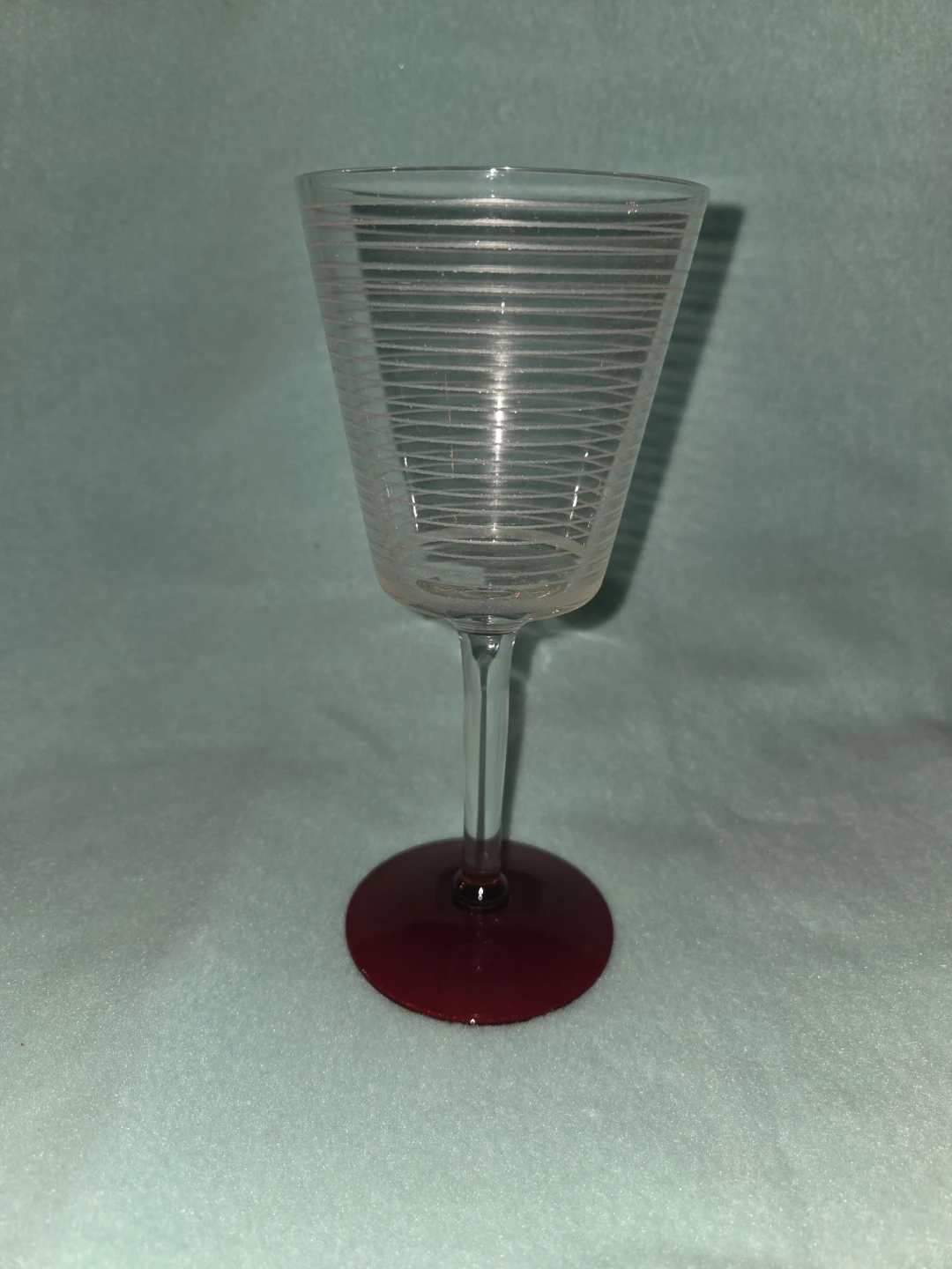 Etched Wine Glass with Red Stem