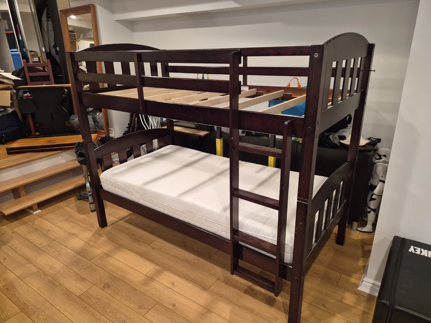 Kids' Dark Brown Wooden Twin Convertible Bunk Bed