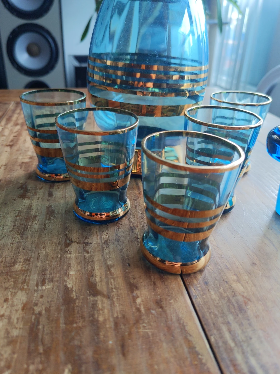 Vintage teal Glass decanter set - photo 3