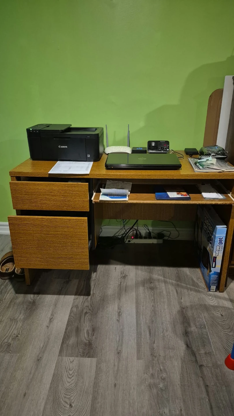 Wooden Computer Desk with Keyboard Tray & Storage Drawers - photo 2