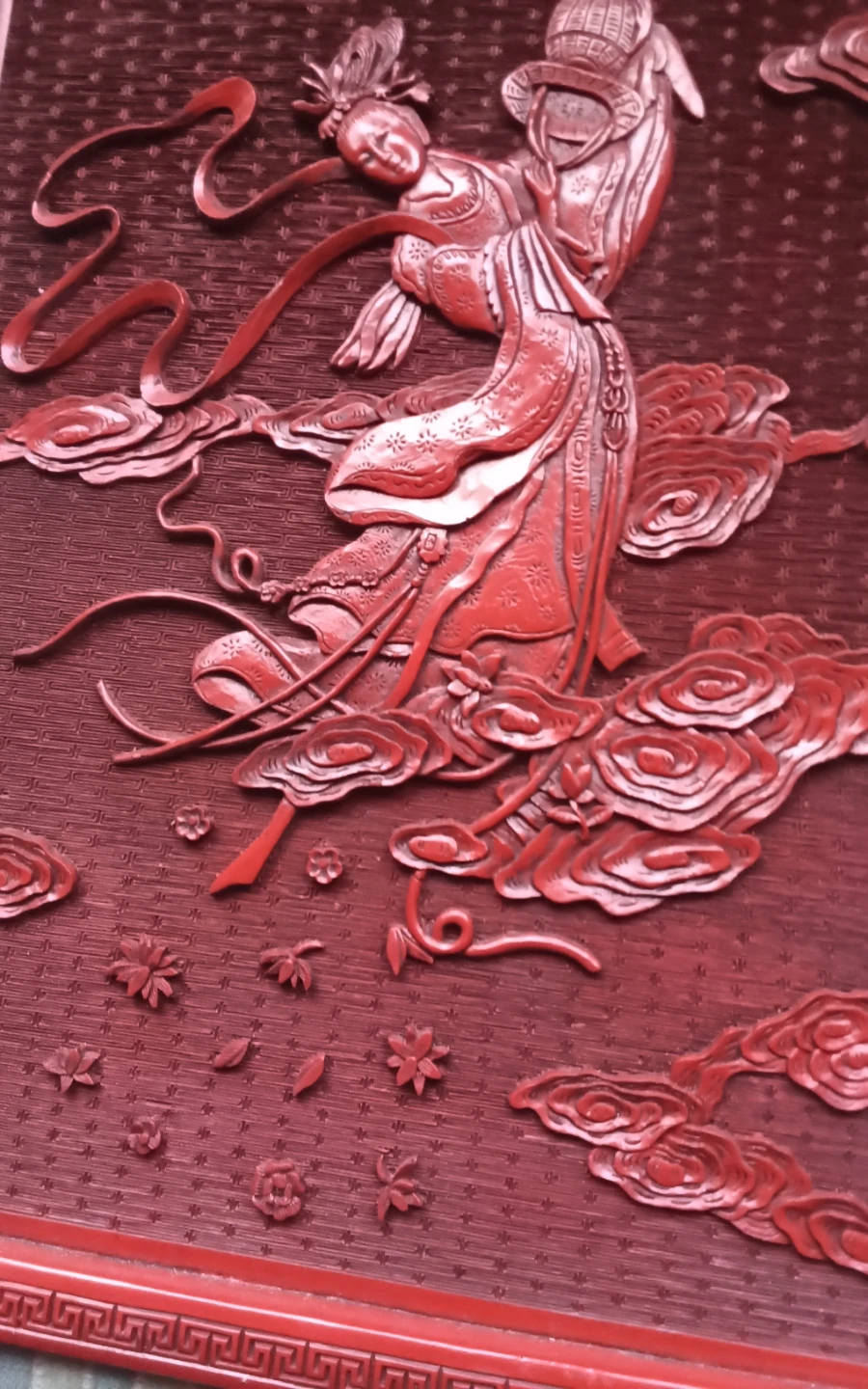 Carved Cinnabar Lacquer Wall Plaque - Lan Caihe Relief - photo 4