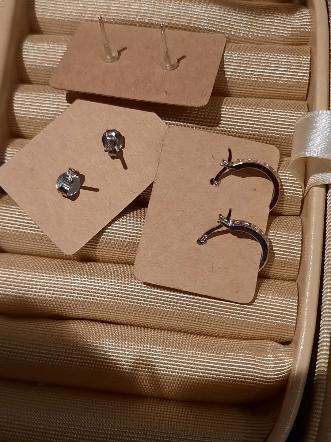 3 pairs solid sterling silver earrings hoops studs - photo 4