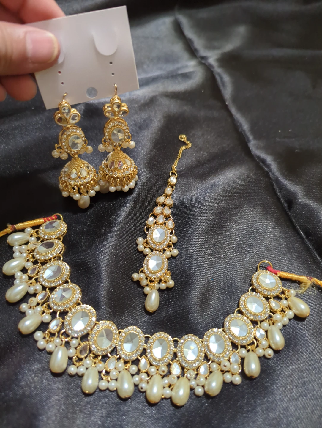 Gold-tone Kundan jewellery set - photo 3