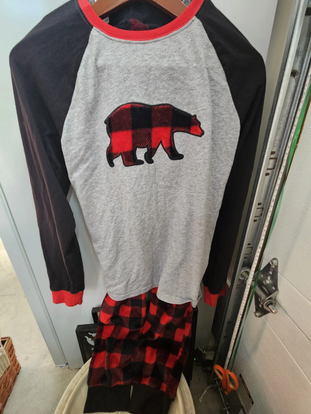 Boys xl, Red and Black Plaid Bear Pajama Set