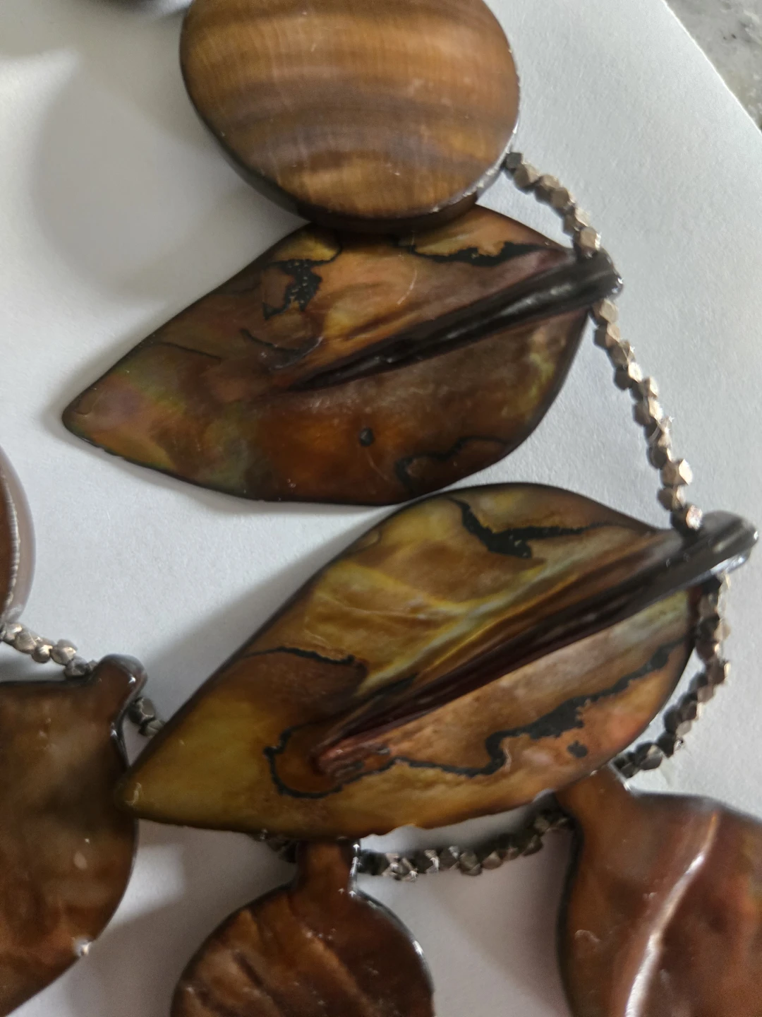 Vintage Brown Shell Sterling Silver Statement Necklace - photo 5