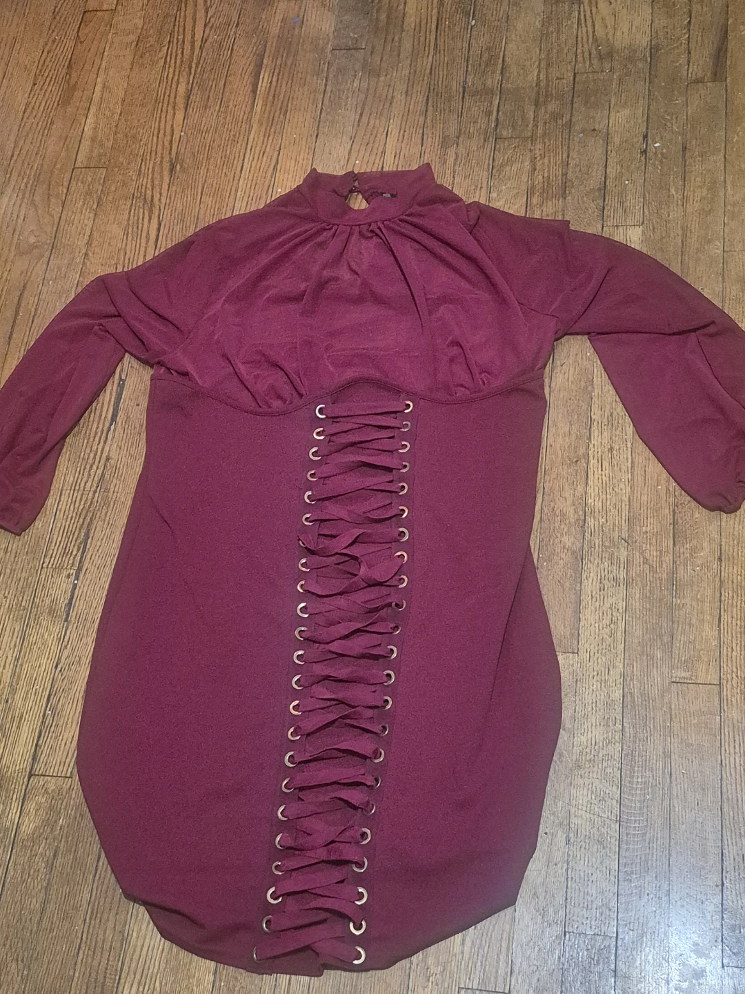 Iris Maroon Lace-Up Mini Dress 2XL - photo 2
