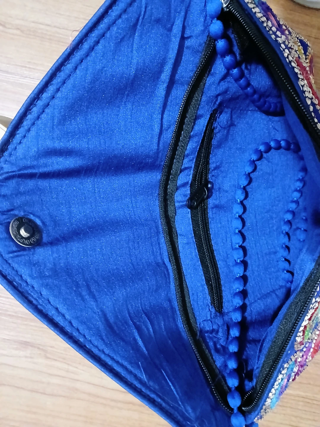 Blue Handmade Embroidered Mirror Work Clutch - photo 2