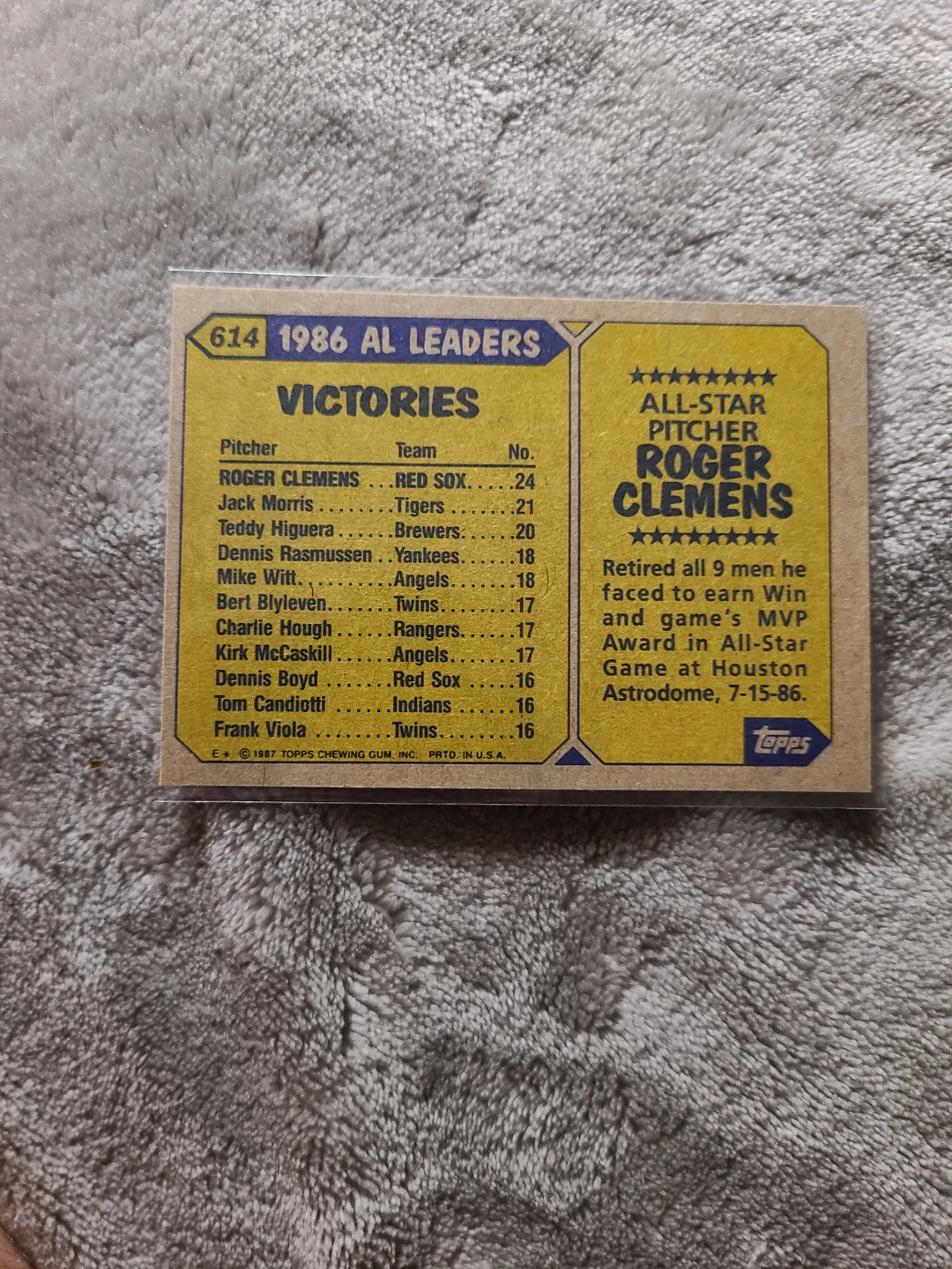 1987 Topps Roger Clemens All-Star Baseball Card - photo 2