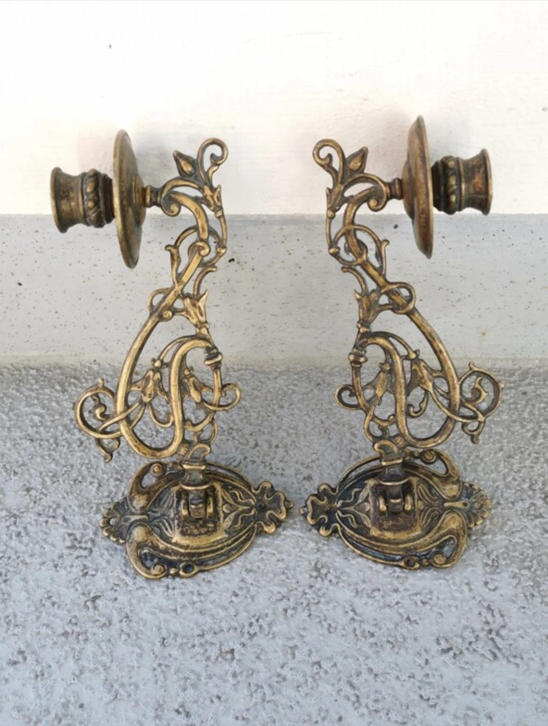 Vintage Italian Brass Art Nouveau Wall Sconce Candles Holders - photo 4