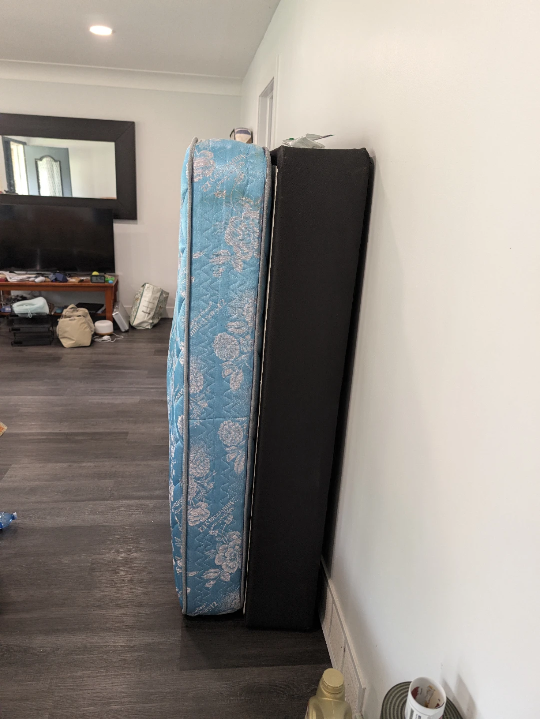Wooden twin headboard with mattress and box spring - photo 3
