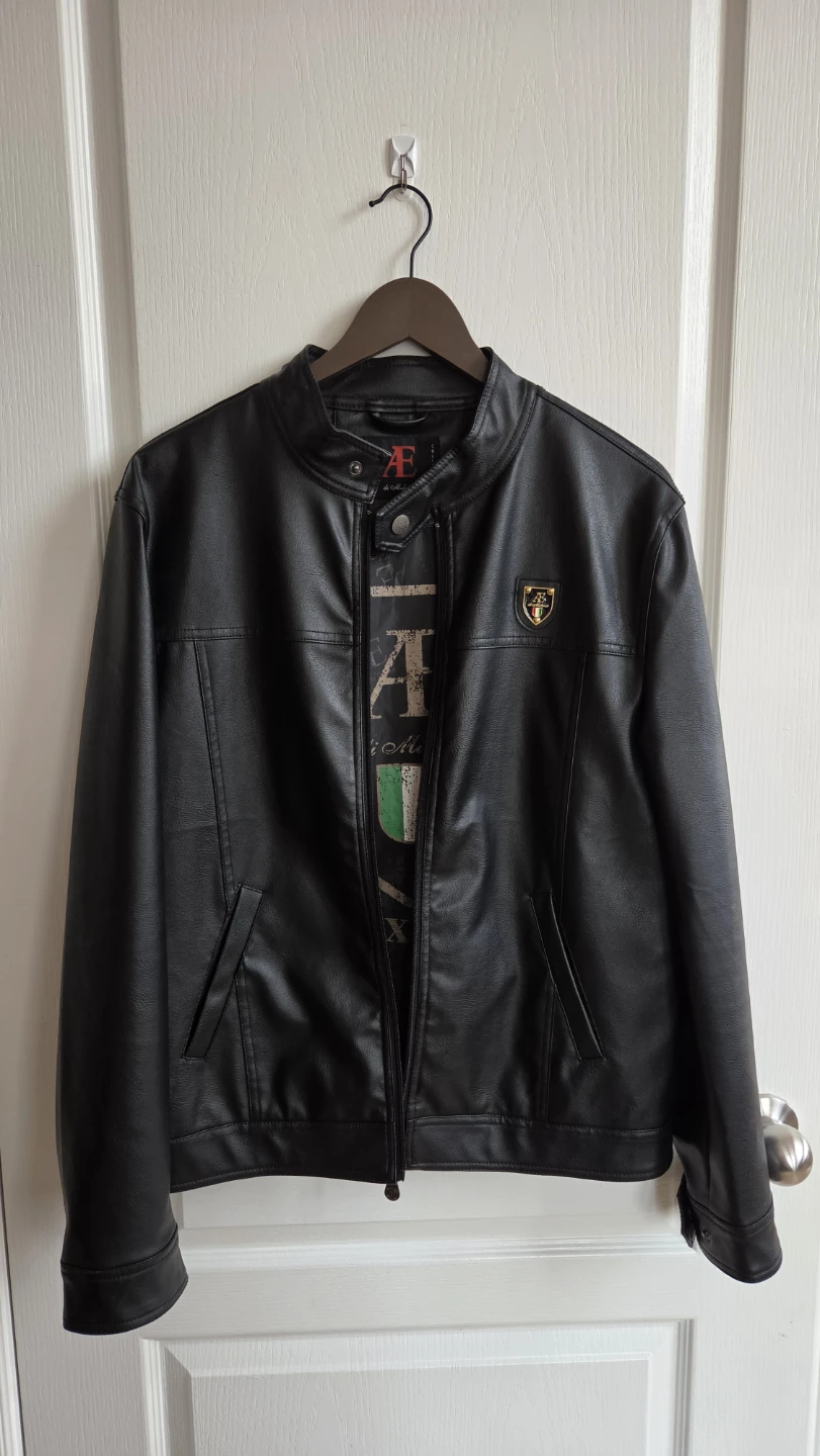AE di Milano Men's Black Faux Leather Jacket