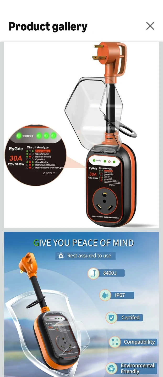 EyGde 30A RV Circuit Analyzer with Surge Protector