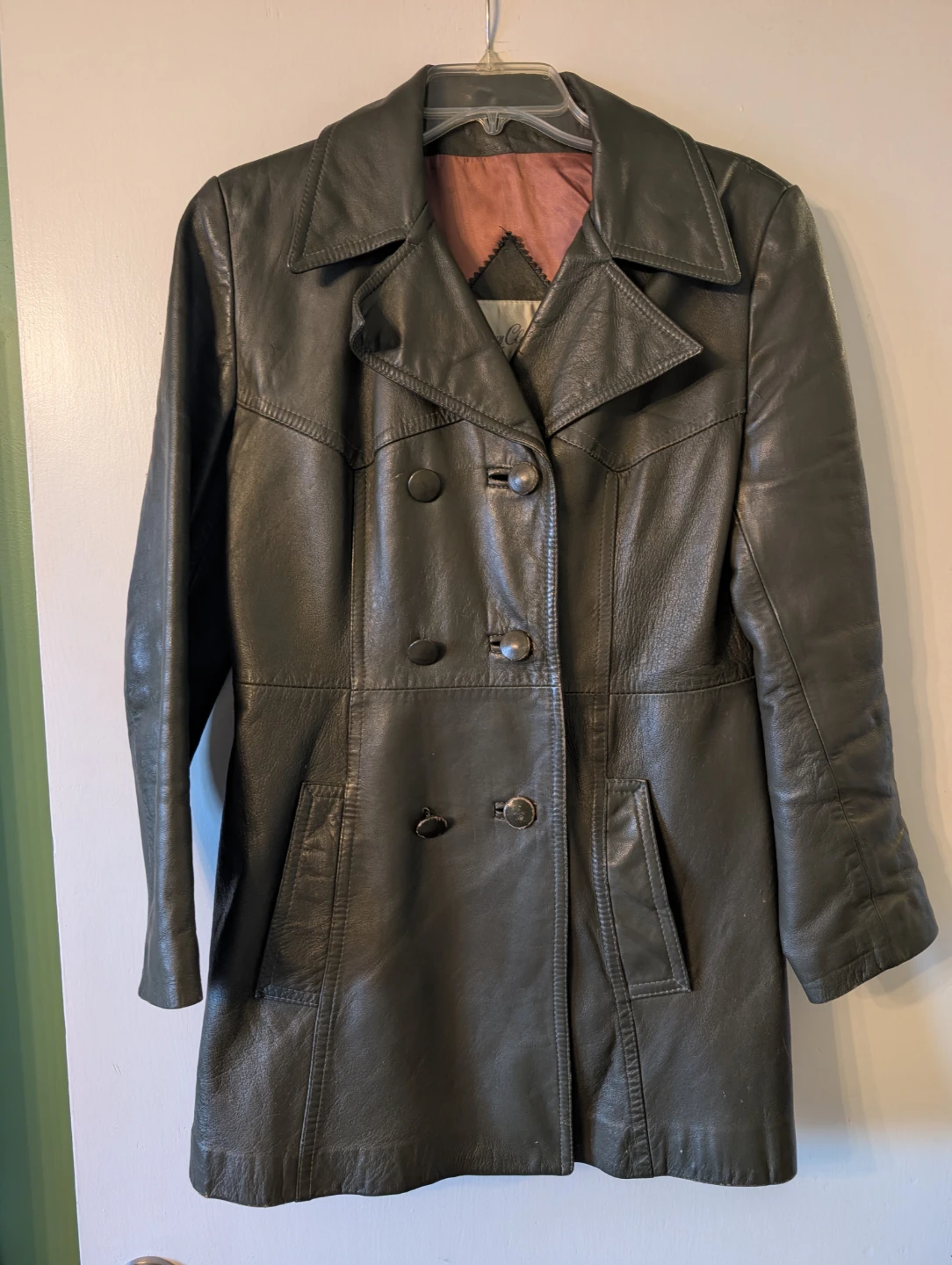 Vintage Double-Breasted Leather Car Coat