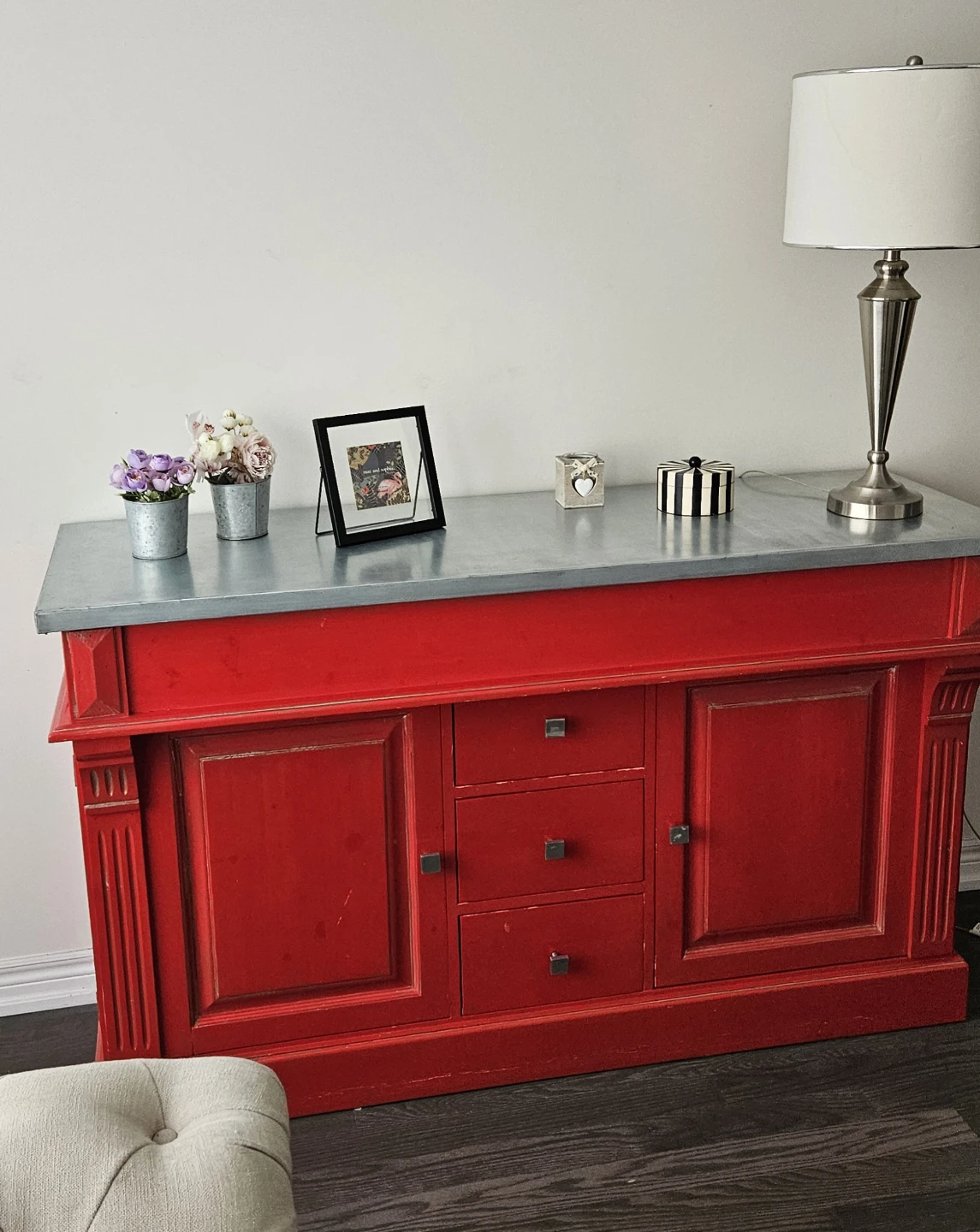 Beautiful Red Sideboard with Zinc Top - photo 3