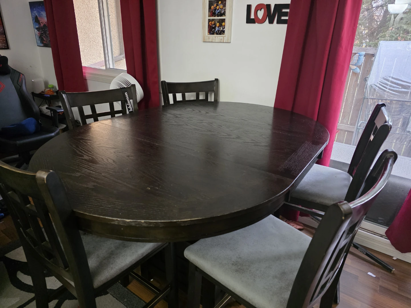 Dark Wood Oval Dining Table with 5 Chairs