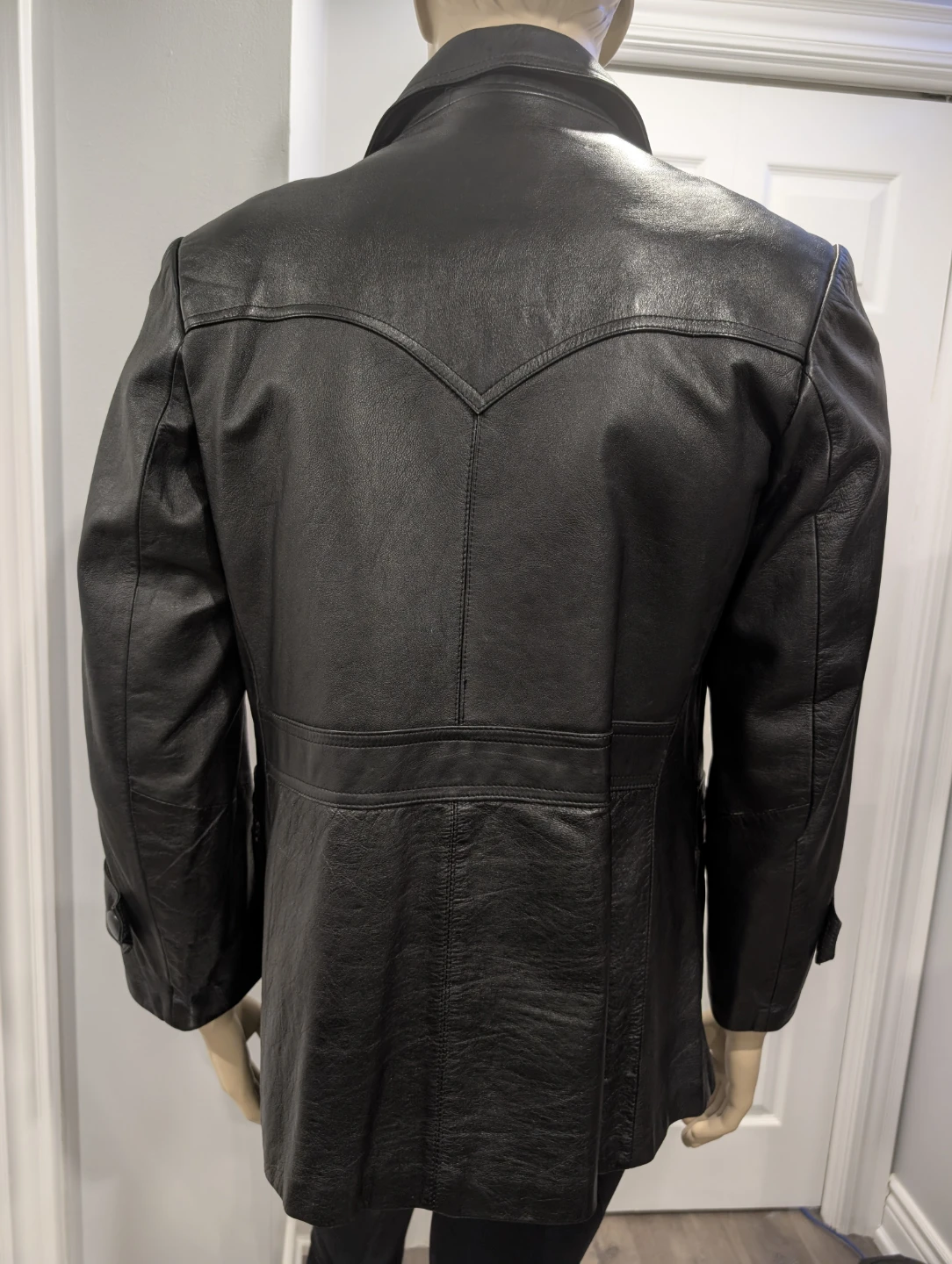 VGUC - Men's Black Leather Retro Style Jacket Size S - photo 4