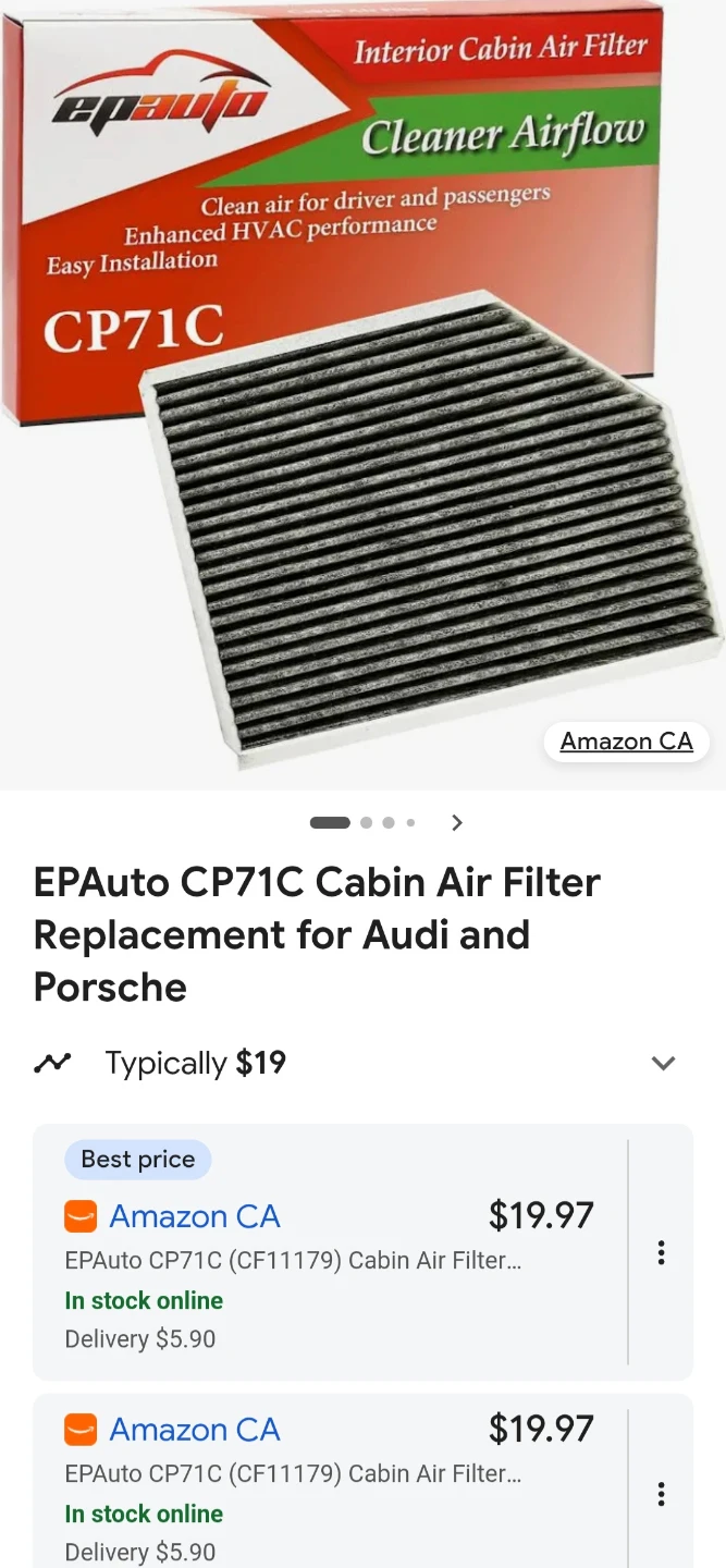 EPAuto CP71C (CF11179) Cabin Air Filter – Fits Audi / Porsche