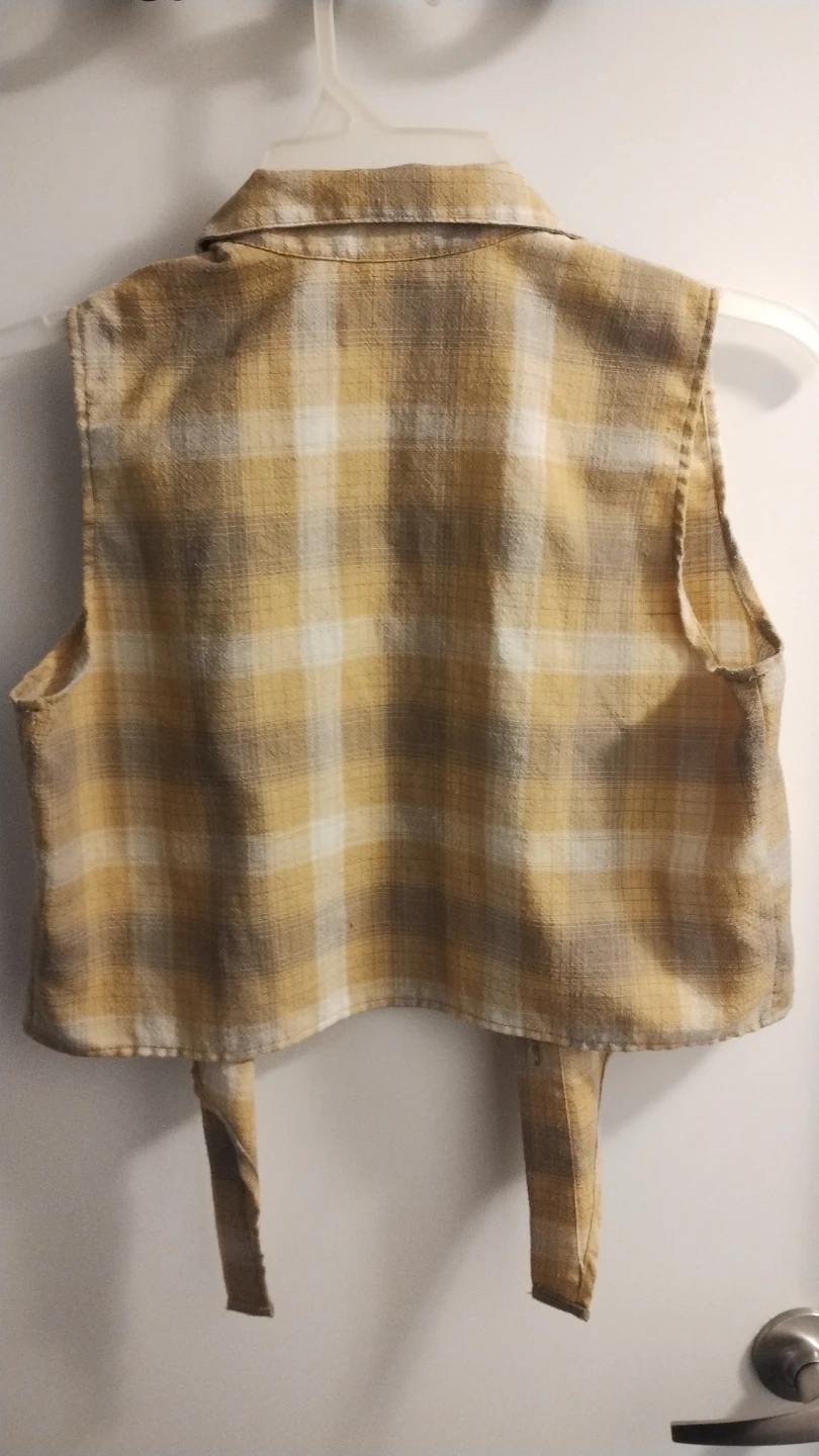 Yellow Plaid Sleeveless Tie-Front Top - photo 2