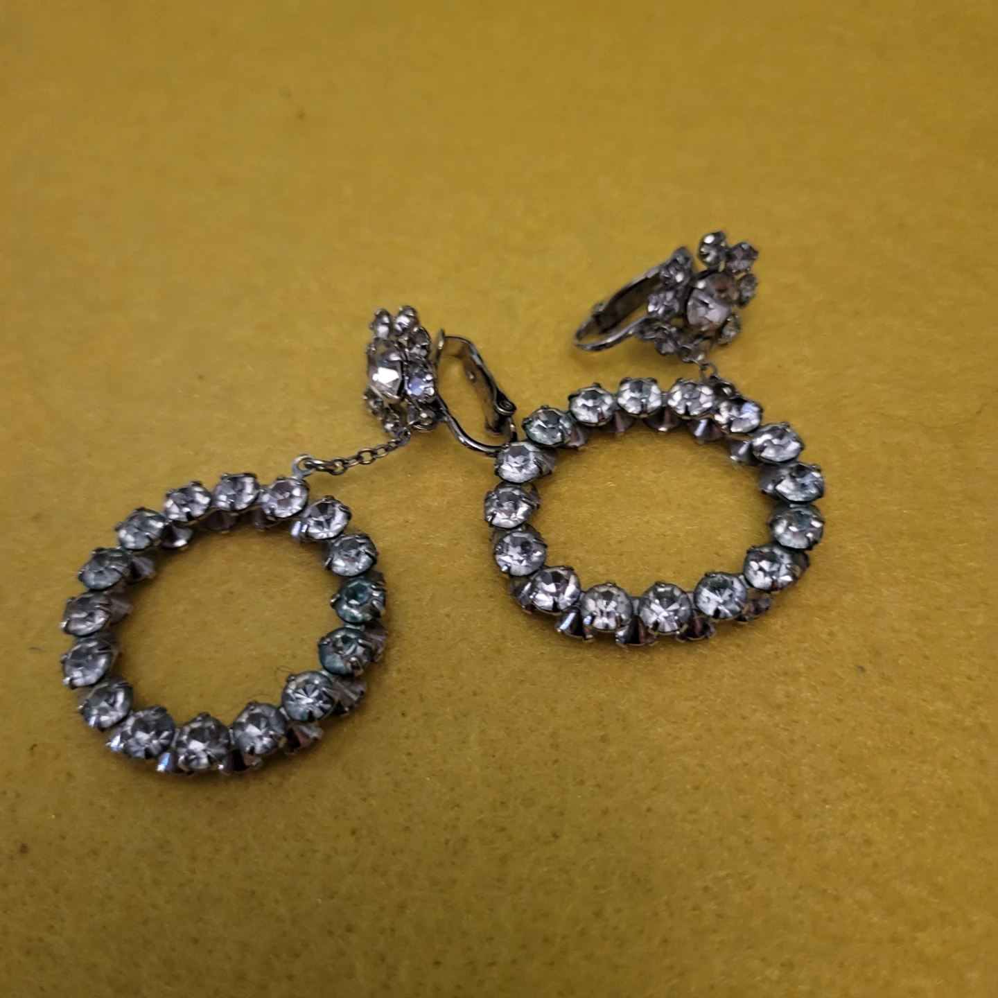 Vintage Rhinestone Hoop Clip-on Earrings