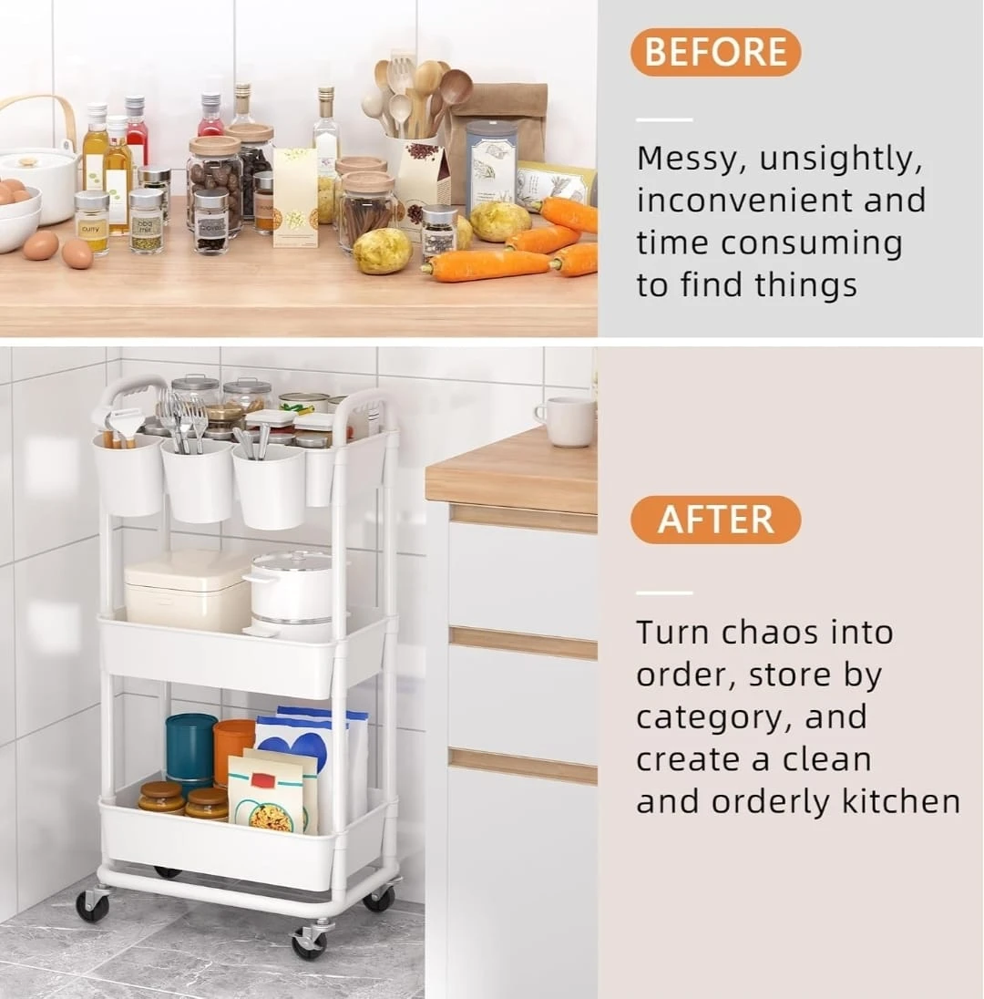 Jiuyotree 3-Tier Utility Rolling Cart - photo 2